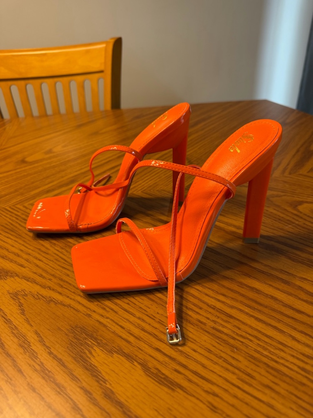 Strappy High Block Heel Mules in Vibrant Orange